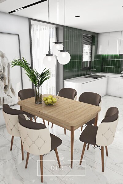 DEREN HOME Novella Serisi, 80x132 Mutfak Ve Salon Yemek Masası Takımı (6 ADET...