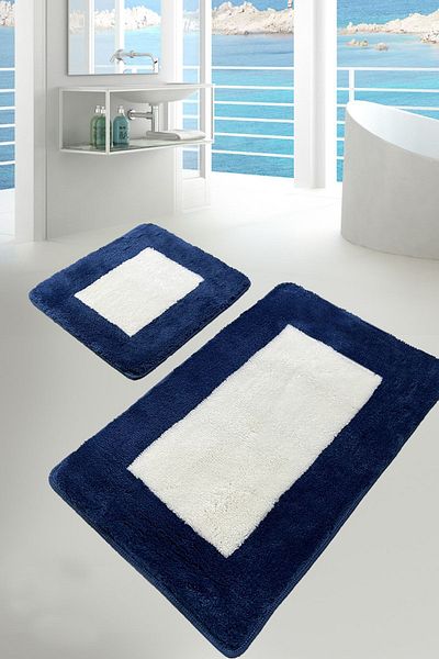 Chilai Home Navy Blue Σετ 2 - Χαλί μπάνιου, χαλάκι πόρτας, αντιολισθητική βάση και ακρυλικό που πλένεται