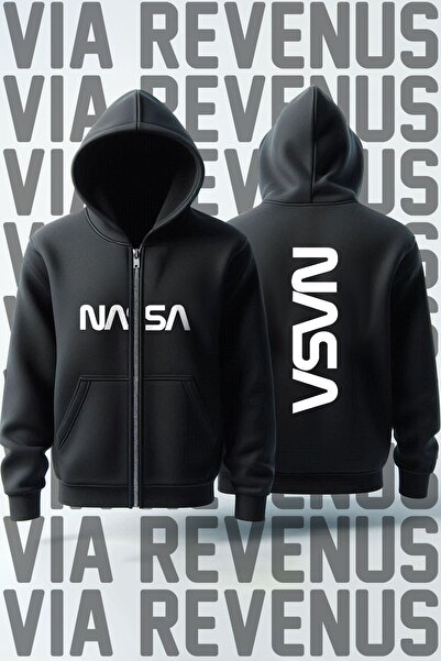 Vordevia سترة صوفية بغطاء للرأس وسحاب للجنسين مطبوعة من ناسا