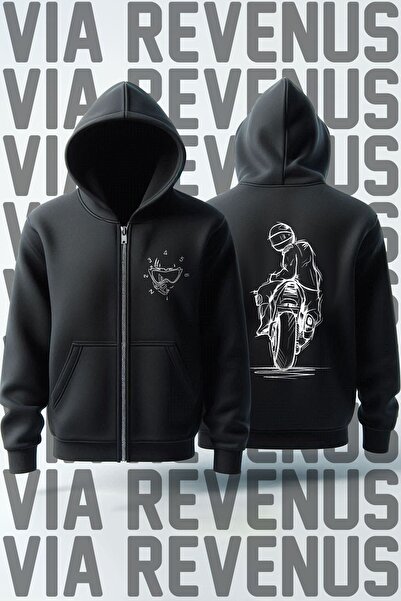 Vordevia سويت شيرت بقلنسوة وسحاب للجنسين - مطبوع من الأمام والخلف