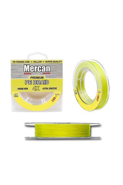 MERCAN MİSİNA Mercan Premium Pe 4x Braid Rope 150 M Yellow Spool Fish Tape