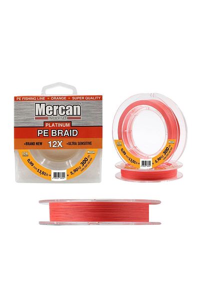 Mercan Platinum X12 Orange Rope 300m Reel - Pe Knitted Line