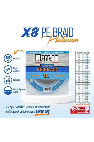 Mercan Pe Braid Platinum X8 Blue String 150m Reel Fishing Line