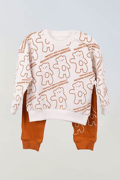 LULU Kids Plush Model Teddy Bear Patterned Tracksuit Set