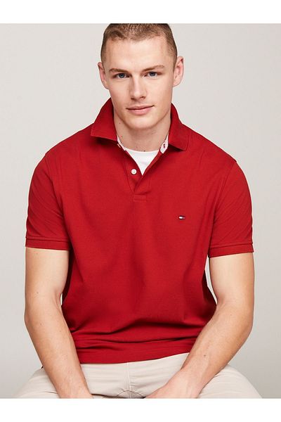 Tommy Hilfiger Men's Polo Neck Organic Cotton T-Shirt - Daily Use, Short Sleeve