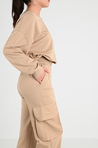 Koza Butik Kadın Nervür Detaylı Kargo Cepli Eşofman Takımı 3984-24