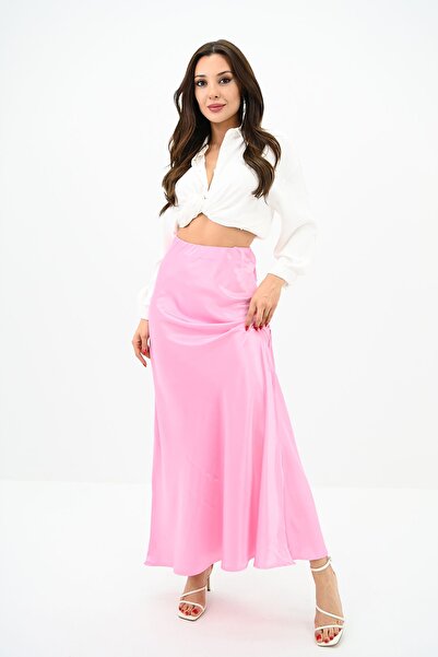 Koza Butik Fusta de damă din satin midi cu talie înaltă - 6275-24