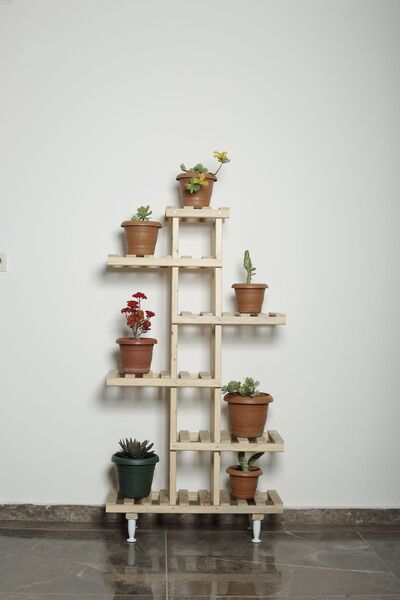 ME-BE WOOD Dekoratif Ahşap Raf, Saksı Standı, Ahşap Çiçeklik