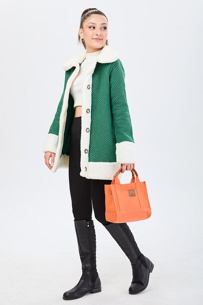 TOFİSA Green Women's Straight Jacket Collar - 13095