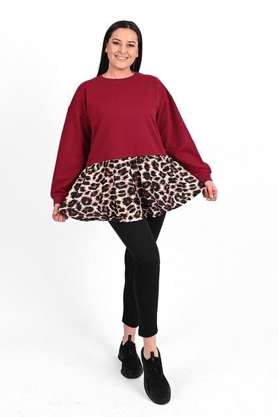 Koza Butik Tunica de marime mari cu detaliu leopard plisat pentru femei 1435-23