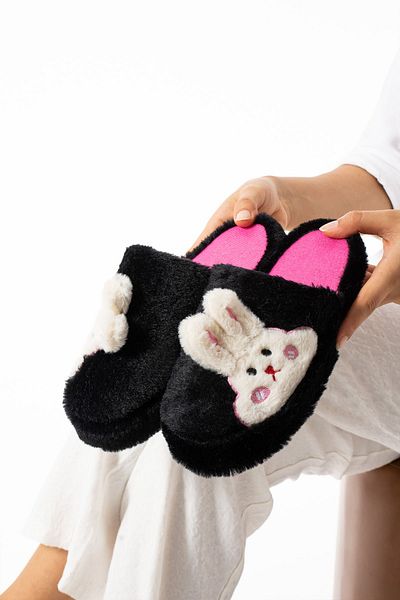 AlbiShoes Γυναικείες χειμερινές απαλές βελούδινες παντόφλες εσωτερικού χώρου με φιγούρα κουνελιού