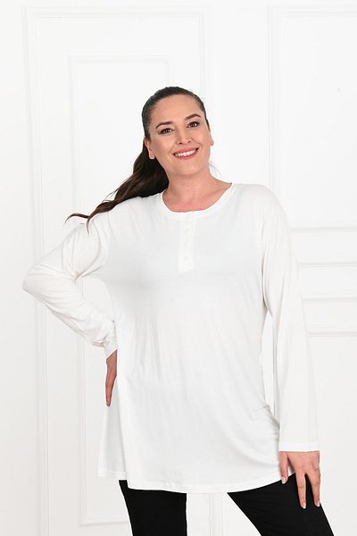 Koza Butik Γυναικεία Μπλούζα με Λεπτομέρεια Κουμπιού Plus Size 1376-23