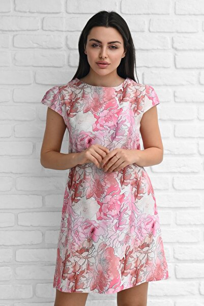 Koza Butik Kadın Desenli Kısa Kollu Elbise 5167-23