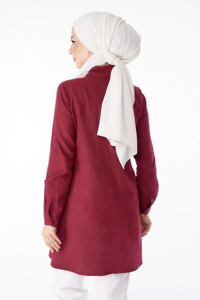 TOFİSA Claret Red Embroidered Tunic - Γιακάς Πουκάμισου, Λεπτομερής Κέντημα - 13170