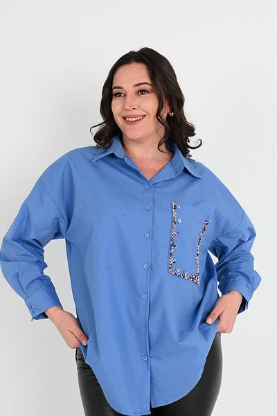 Koza Butik Cămașă cu mărgele de buzunar mărime mare pentru femei 1673-24