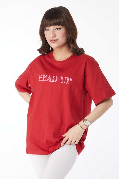 TOFİSA Plain Crew Neck Women's Red Printed T-shirt - 25176