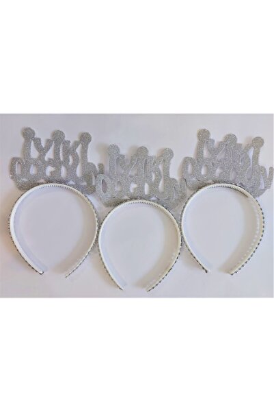 şahane parti عيد ميلاد سعيد إيفا تاج فضي 3 قطع