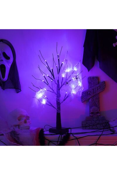 SD WORKS Halloween Cadılar Bayramı Örümcek Süslemeli Masa Üstü Ağaç Aydınlatm...
