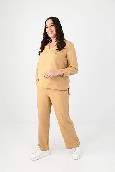 Koza Butik Γυναικείο Σετ Λινό Πόλο Λαιμόκοψης Plus Size 8071-24
