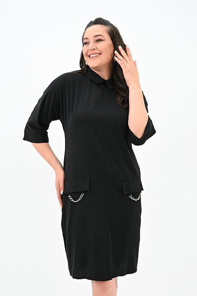 Koza Butik Rochie de damă cu guler polo mărime mare 5214-24