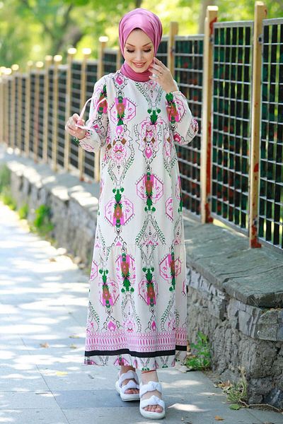 TOFİSA Fuchsia Women's Dress, Plain Crew Neck - 10369