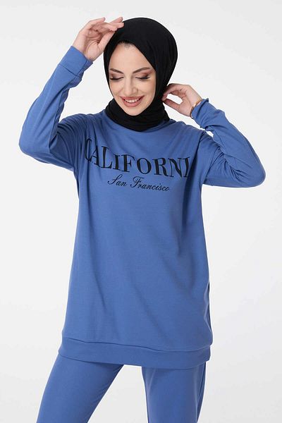 TOFİSA Women's Blue Tunic Trousers - Crew Neck - 13046