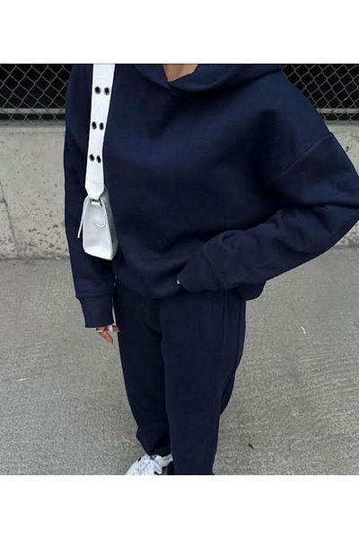 NO 601 Set de hanorac și pantaloni de trening bleumarin cu glugă - 3 fire