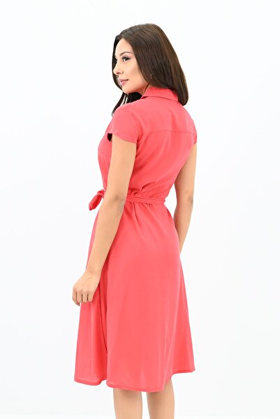 Koza Butik Γυναικείο αμάνικο φόρεμα με κουμπιά ζωσμένο 5175-23