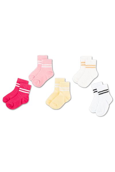Novibaby Детски чорапи унисекс от 5 части - бели, черни, розови, памучни ученически чорапи