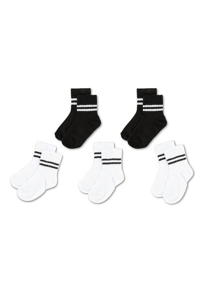 Novibaby 5-Piece Unisex Children's Socks - White, Black, Pink, Cotton School Socks