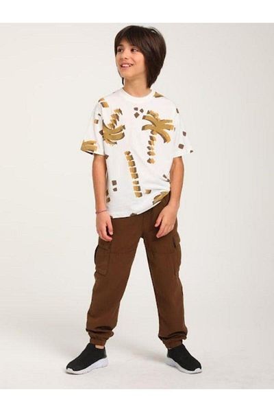Zekids Pantaloni cargo din in pentru băiat cu talie și pantaloni
