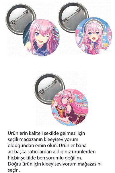 kleeyiseviyorum Hatsune Miku Pjsekai Project Sekai Colorful Anime Buton Rozet 3 Adet 37mm Megurine Luka