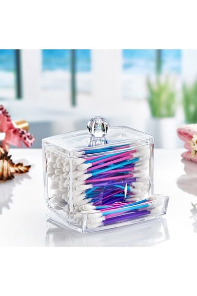 Biomak Organizer with Lid Acrylic Luxury Earsticks Makeup Cotton Organizer Stylish Design Practical Use