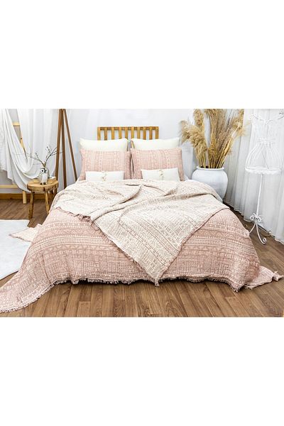 destinyhometex Κάλυμμα κρεβατιού με σχέδιο Aztec Oversize - 240x260cm/2 τεμάχια 50x70cm Multi Muslin 4 στρώσεων 100% βαμβάκι