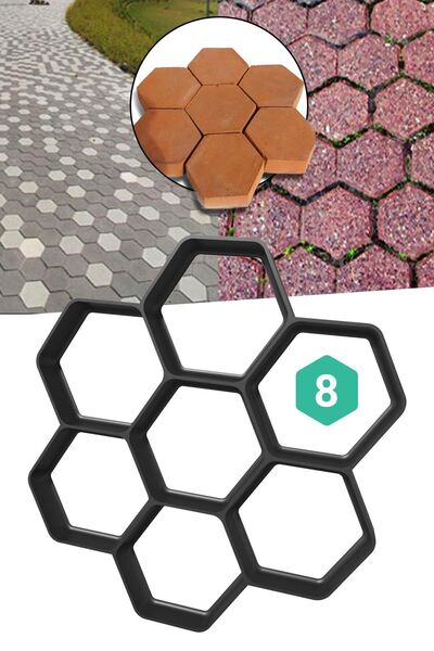 Taşmatik Zemin Kaplama Kalıbı Beton Tuğla Kalıbı Bahçe Parke Taş Kalıbı 46x46 Cm Altıgen Petek 8 Adet