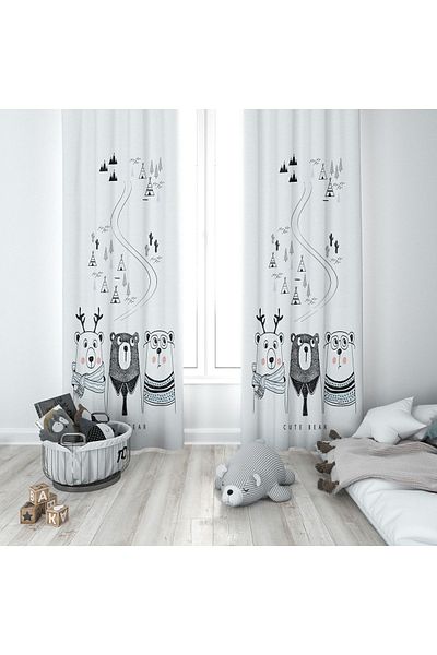Lolla Blue Scarf Bears White Background Curtain 147
