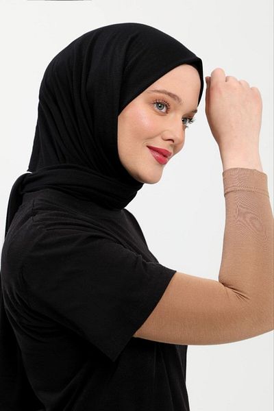 ihvanonline Πρακτικό Lycra Απλή Ραφή Hijab Χτενισμένο Βαμβακερό Μανίκι Προσευχής - Καφέ