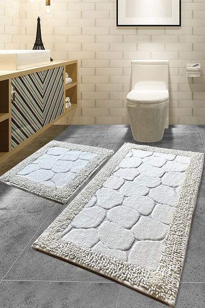 Chilai Home Set prosoape de baie din acrilic 2 bucăți 60x100 50x60 din bumbac cu piatră cu motiv ecru