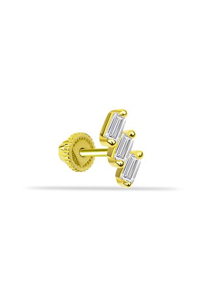 Dianora Piercing 14 Carat Gold 3 Baguette Stone Minimal Helix Cartilage Piercing
