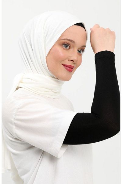 ihvanonline Πρακτικό Lycra Plain Stitching Hijab Χτενισμένο Βαμβακερό Μανίκι Προσευχής - Μαύρο