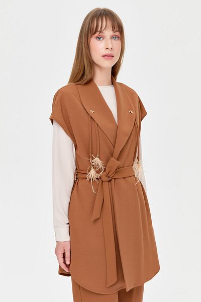 Esswaap Tan Crepe Triple Set - Piping Tassel Detailed
