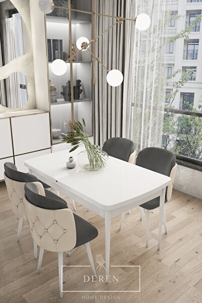 DEREN HOME Novella Serisi, 80x132 Mutfak Ve Salon Yemek Masası Takımı (4 ADET...