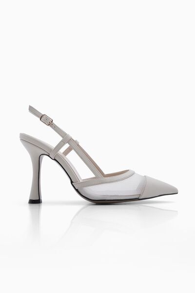 Marjin Women's Pointed Toe Scarf Mesh Classic Heeled Shoes Reles Ecru