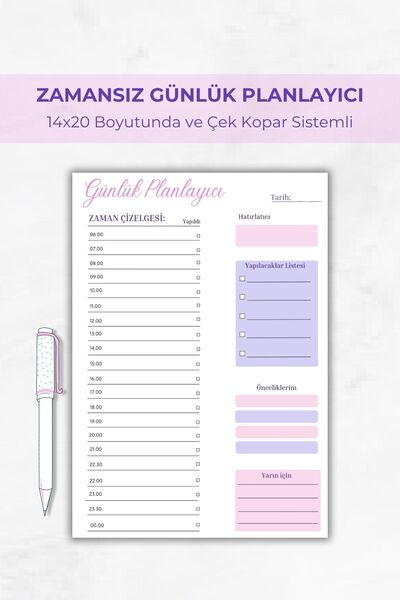 PlanBforMe Pembe Ve Lila Günlük Planlayıcı, Çek Kopar, Yapılacaklar Listesi, Zaman Çizelgesi- 14x20