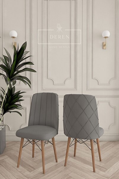 DEREN HOME Astera Serisi 6 adet Antrasit Mutfak ve Yemek Odası Sandalyesi Bab...