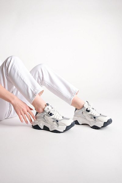 Marjin Damen Sneaker mit hoher Sohle, Schnürschuh, Sportschuhe Virez Silber