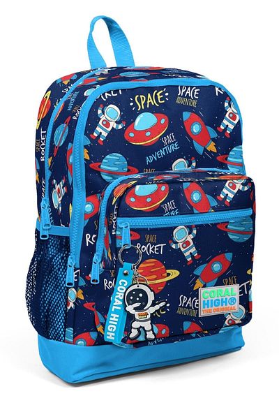 Yaygan Coral High Kids - Bleumarin, Geantă de școală din 3 piese cu model spațial SET0123470