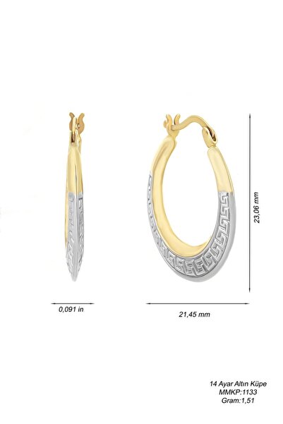 MOOM MÜCEVHERAT Kadın 14 Ayar Altın 2 Renk Yeşil Beyaz Halka Küpe