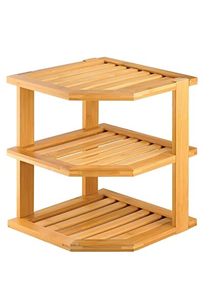MEHAY HOME Bambu Köşe Raf 3 katlı Mutfak Organizer Depolama Rafı Tezgah üstü 25×25