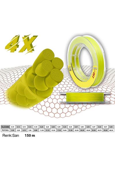 MERCAN MİSİNA Mercan Premium Pe 4x Braid Rope 150 M Yellow Spool Fish Tape
